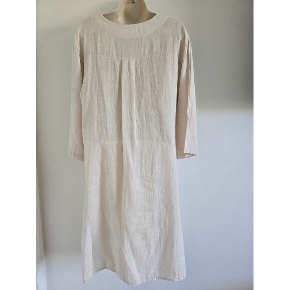 Womens Cotton Linen Kaftan Dress Coverup with Button Natural Size M/L Lagenlook - Picture 6 of 9